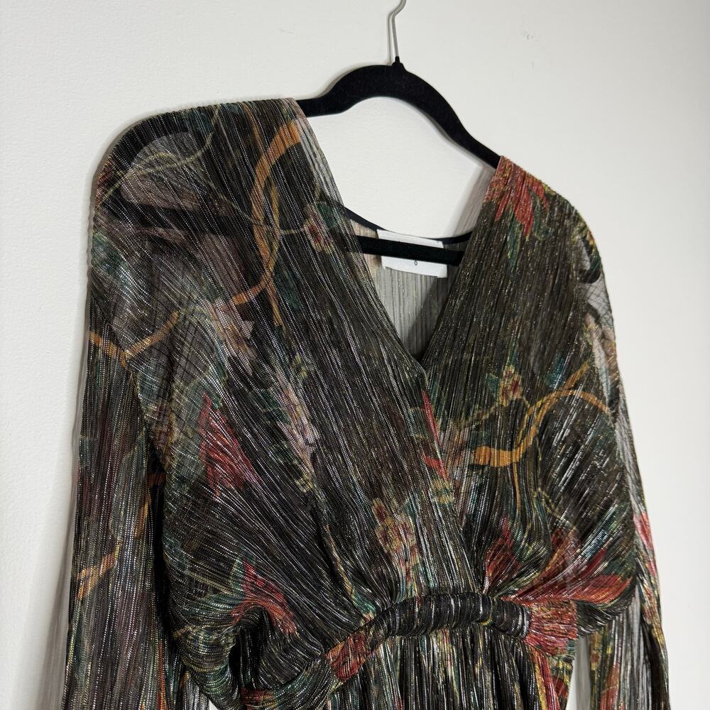 ba&sh Hendrix Floral Metallic Plissé Knit Long Sleeve Maxi Dress Size 0 XS Black - Picture 4 of 15